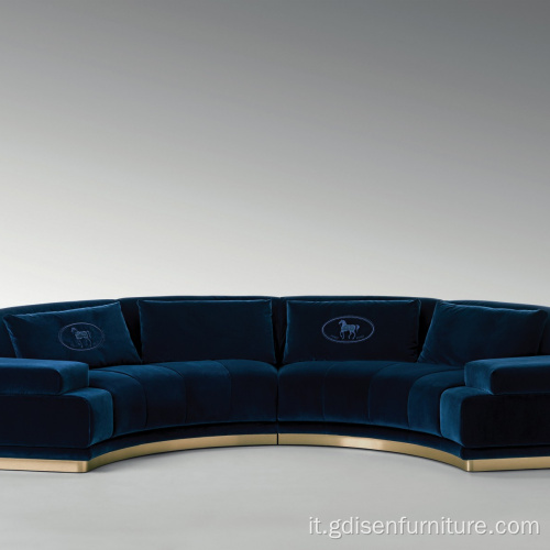 Tessuto di velluto di lusso moderno artu rotondo divano sezionale